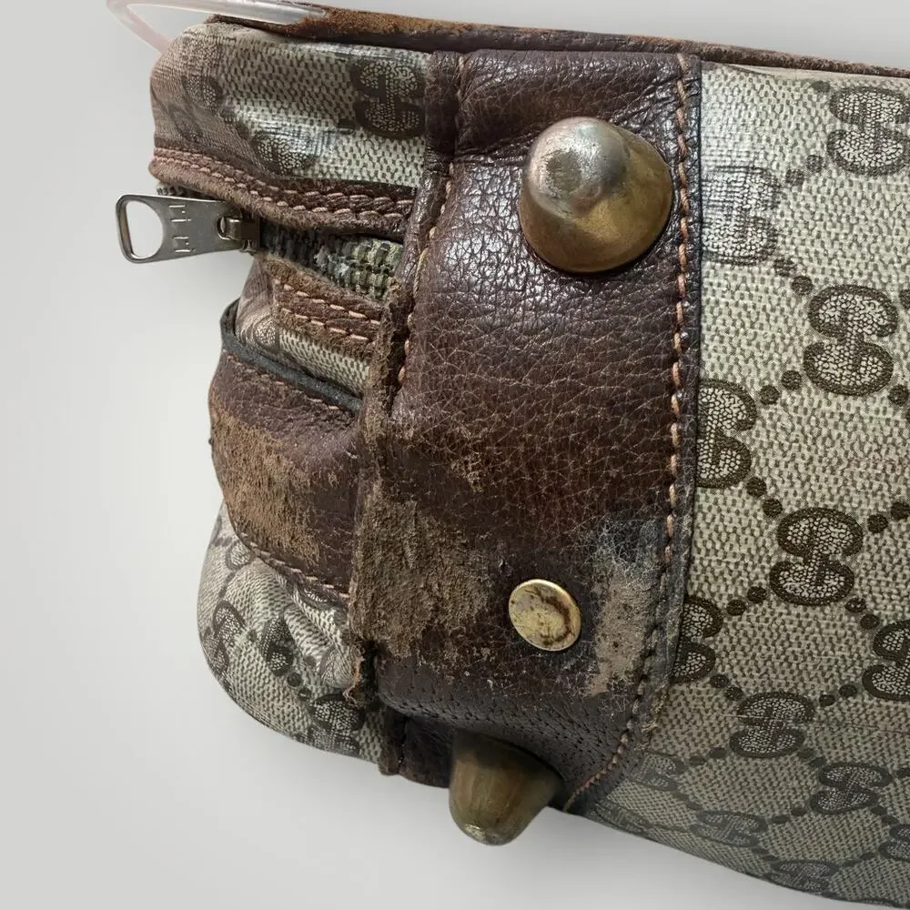 Vintage Gucci GG Monogram Vinyl Coated Canvas Travel Suitcase 70's AS IS